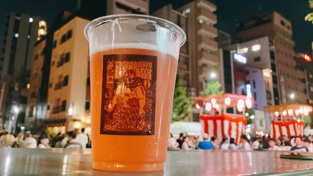 両国町会夏祭りのスイカビールとやぐら