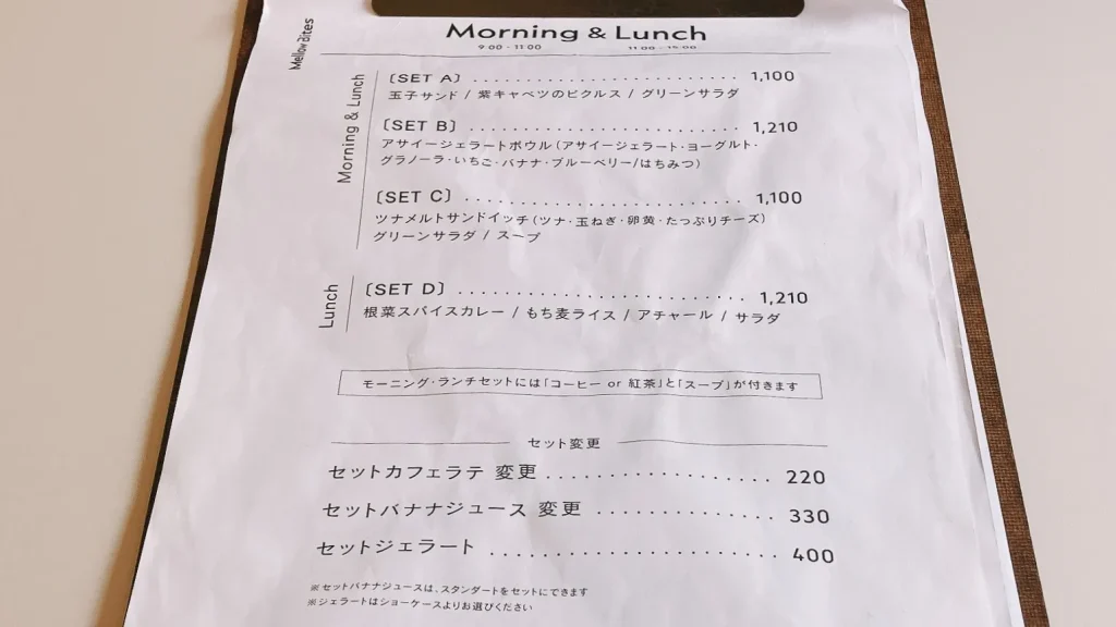 錦糸町メロウビッツのモーニングとランチのメニュー